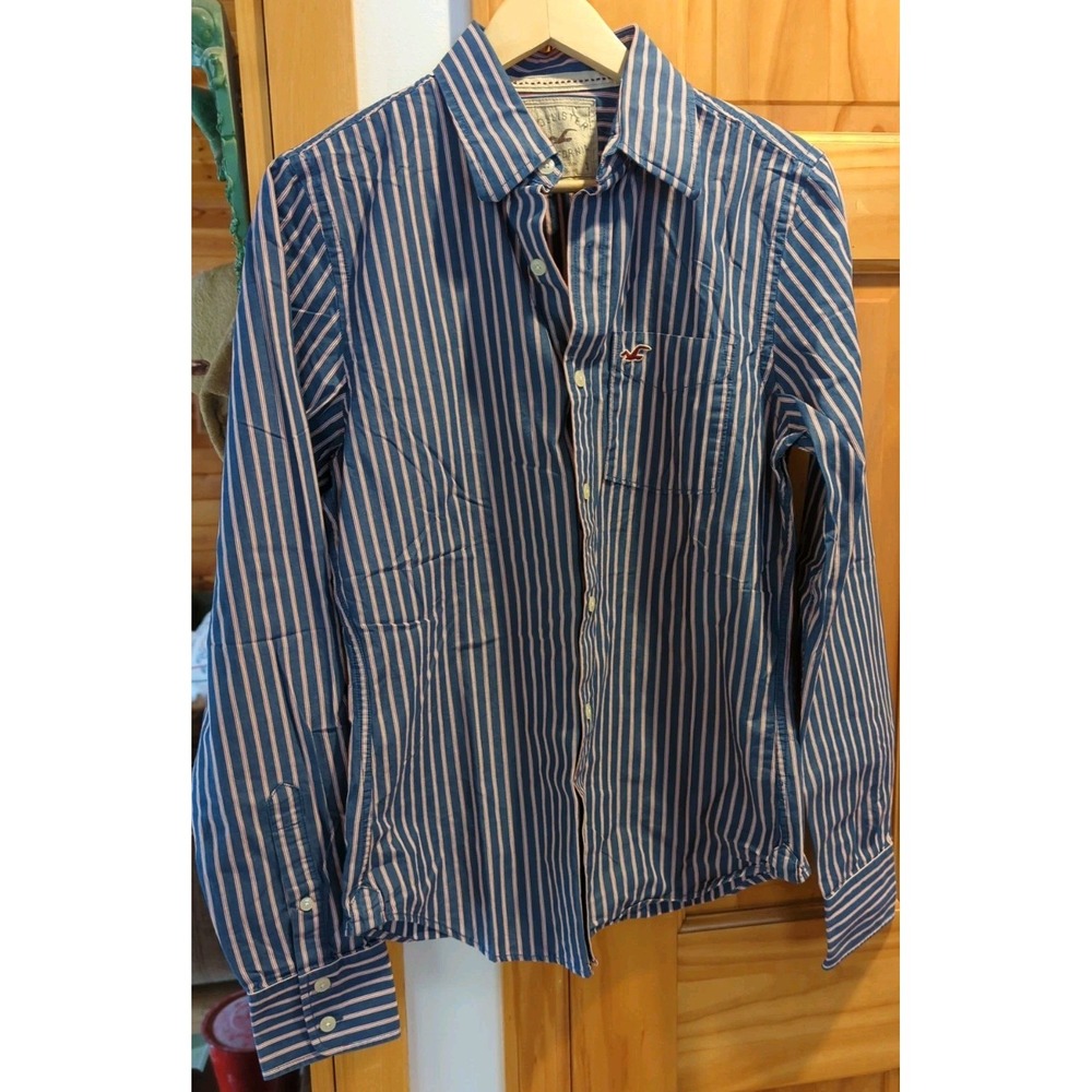 Hollister Mens Long Sleeve Shirt Size Small Blue Pink White Striped Stripes